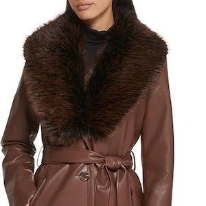 Leather Trench Coat With Fur Collar - Etsy