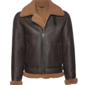 Handmade Sheepskin Shearling Bomber Jacket: Men&#39;s Aviator Leather Coat