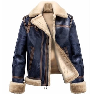 Handmade Men’s Sheepskin Jacket | Genuine Shearling Leather Coat | Warm Aviator Outerwear | Gift for Him