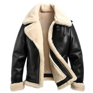Men&#39;s Handmade Sheepskin Shearling Aviator Jacket