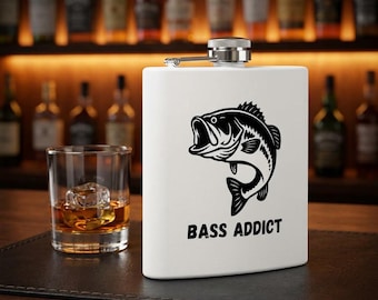 Bass Addict Hip Flask, Stainless Steel Fishing Gift for Anglers