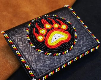 Handmade Beaded Bifold Wallet | Native American Style Bear Claw Design