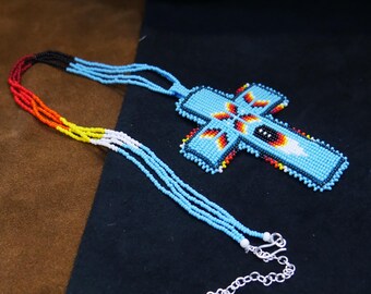 Black Handmade Native American Beaded Cross Pendant Beaded Pendant
