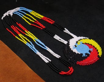 Schildkröte Handmade Native American Perlen Medaillon Halskette Perlen Anhänger