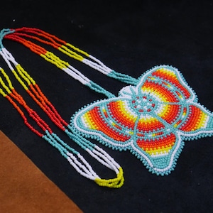 Turquoise Butterfly Handmade Native American Beaded Medallion Necklace  Beaded Pendant