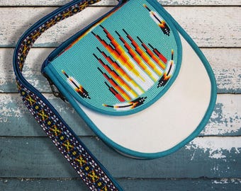 Turquoise  Handmade Native American Beaded Canvas Bag Crossbody Bags