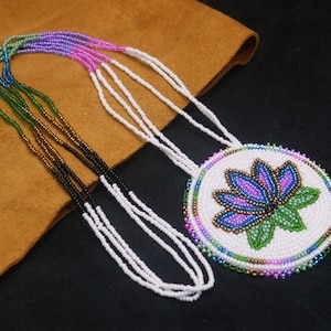 Rose Handmade Native American Beaded Medallion Necklace  Beaded Pendant