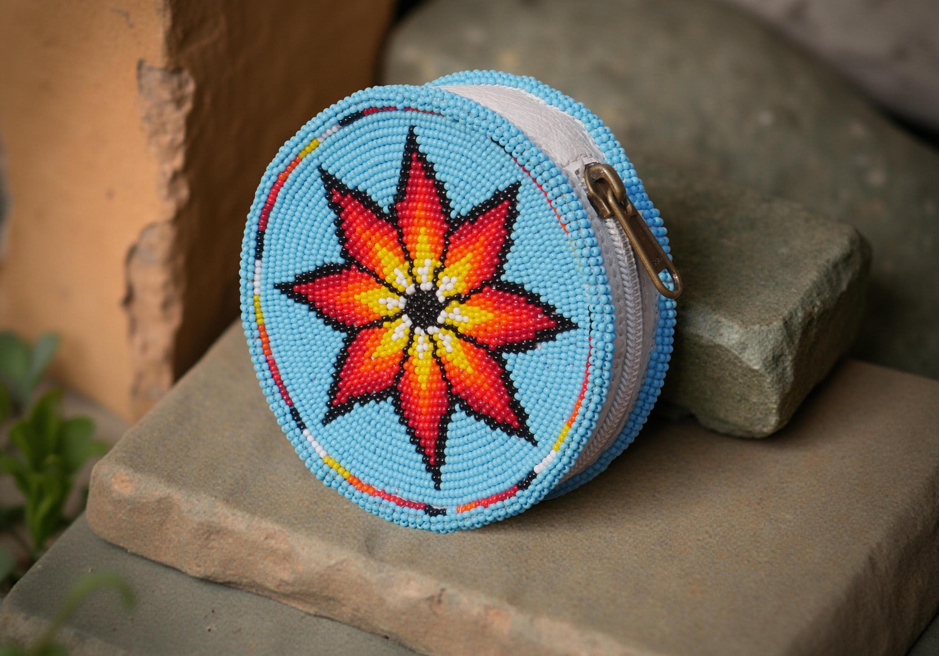 Turquoise Handmade Native American Style Beaded Coin Purse Small