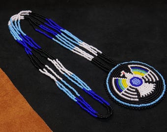 Eagle Handmade Native American Beaded Medallion Necklace  Beaded Pendant