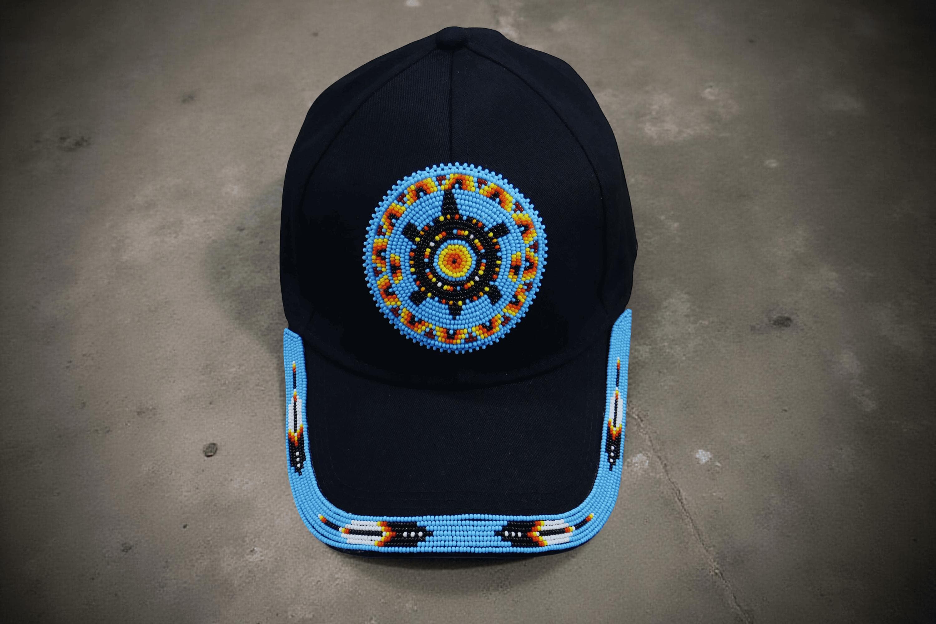 Black Hat BRAND NEW Hand Beaded Trim Band - Blue and Tan Beads Blue-Hat, Me, beadwork, 2021 : r/Art main image 4