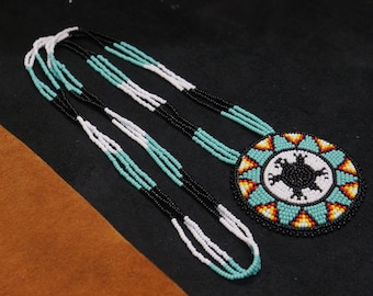Turtle Handmade Native American Beaded Medallion Necklace  Beaded Pendant