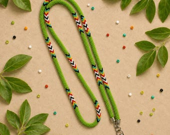 Handmade Seed Bead Lanyard | Colorful Boho ID Badge Holder, Keychain Strap