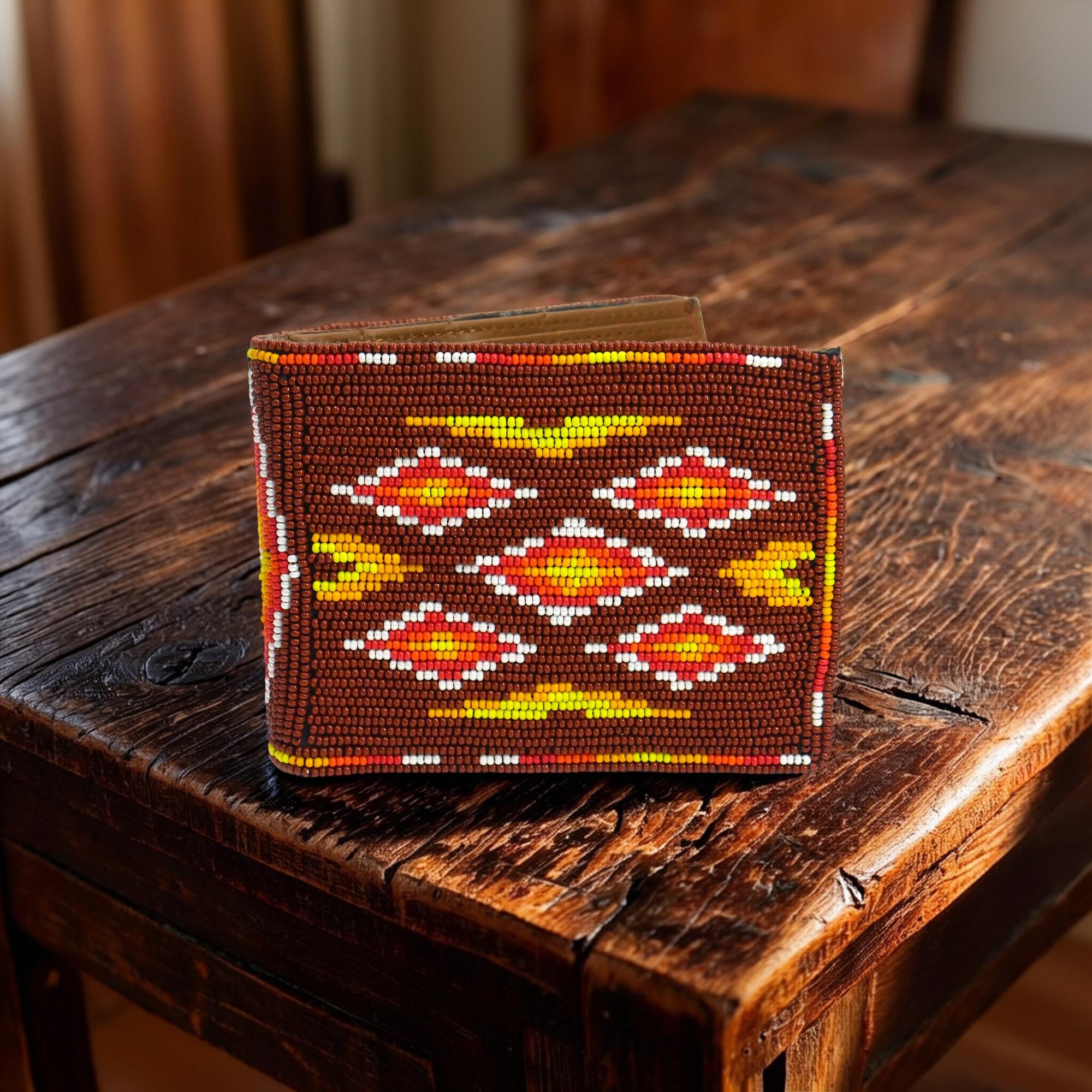 Native Handwallet Handmade Native American Style Beaded Men's Wallet | Bifold Wallet ...