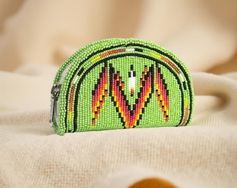 Black Handmade Native American Style Beaded Coin Purse Small Beaded Pouch Gift for her