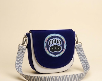 Handgemachte Native American Style Baumwolltasche | Crossbody-Schultertasche + runde Reißverschluss-Münzentasche | Geschenk für Sie Ihn |