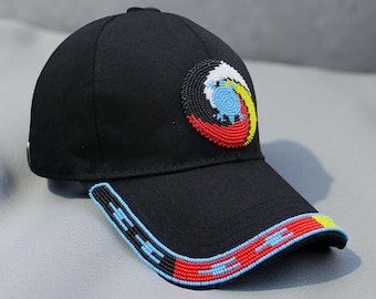 Handmade Beaded Baseball Cap: Native American Four Directions Design