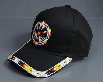 Handmade Thunderbird Beaded Baseball Cap - Native American Style Boho Hat