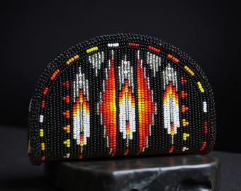 Black Handmade Native American Style Beaded Coin Purse Small Beaded Pouch Gift for her