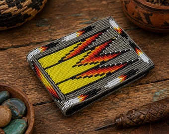 Handmade Native Inspired Seed Bead Beaded Wallet, Colorful Boho Purse, Artisan Leather Card Holder, Southwestern Gift
