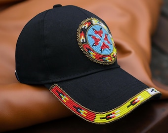 Handmade Beaded Baseball Cap: Native American Style, Boho Southwestern