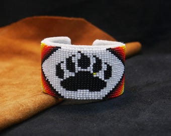 Bear-paw Handmade Inspired Native American Beaded Cuff Bracelet