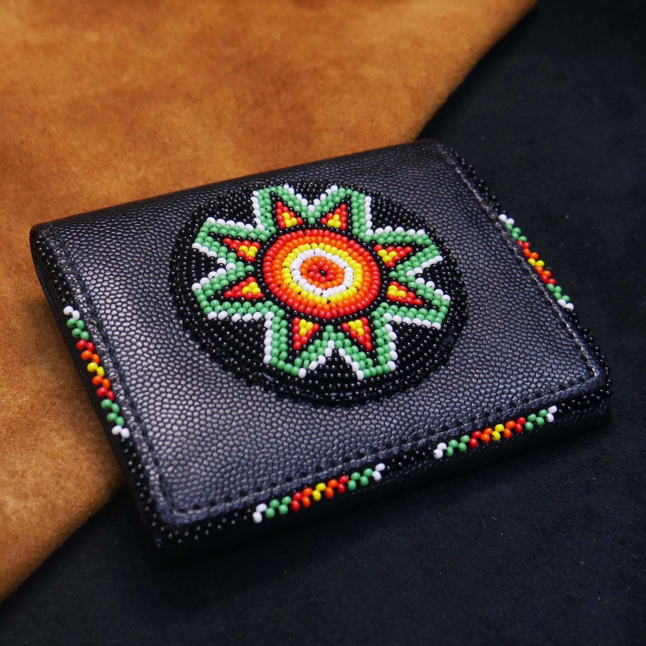 Native Handwallet Handmade Beaded Bifold Wallet | Native American Style Bear Claw Design ...