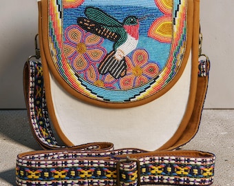 Hummingbird Handmade Native American Beaded Canvas Bag Crossbody Bags Gift for her Gift for him