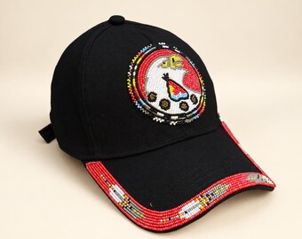 Eagle Beaded Baseball Cap - Native American Style, Handmade