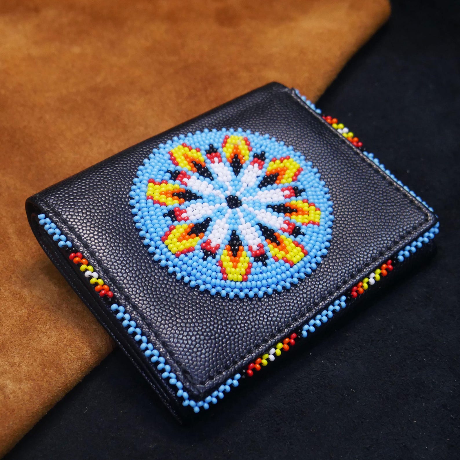 Native Handwallet Handmade Beaded Bifold Wallet | Native American Style Bear Claw Design ...