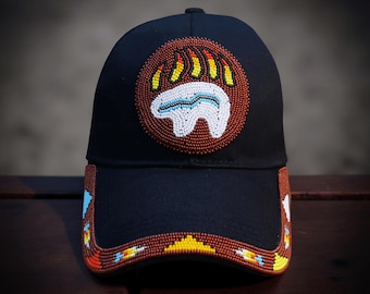 Beaded Bear Paw Baseball Cap, Native American Style Hat