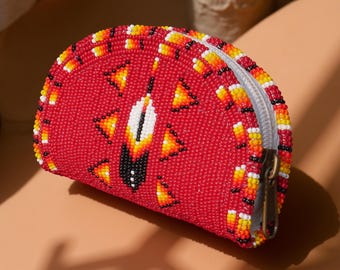 Turquoise Handmade Native American Style Beaded Coin Purse Small Beaded Pouch Gift for her