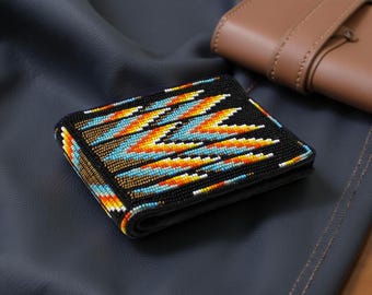 Handmade Native American Style Beaded Men's wallet | Bifold Wallet | Gift for him