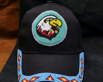 Turquoise Eagle Beaded Baseball Cap - Native American Style, Handmade