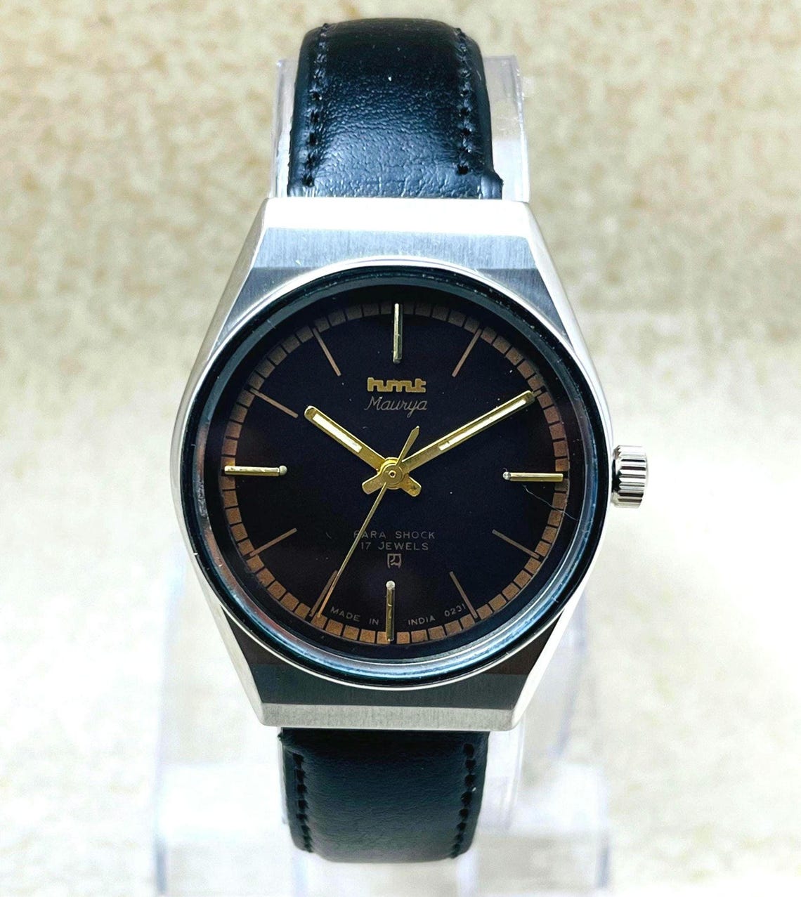 Vintage HMT Maurya Black Dial Mechanical Watch: 17 Jewels Manual-Winding Made In India, photo 1 sur 5