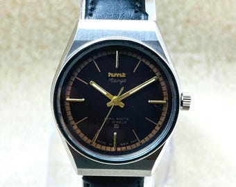 Vintage HMT Maurya Black Dial Mechanical Watch: 17 Jewels Manual-Winding Made In India