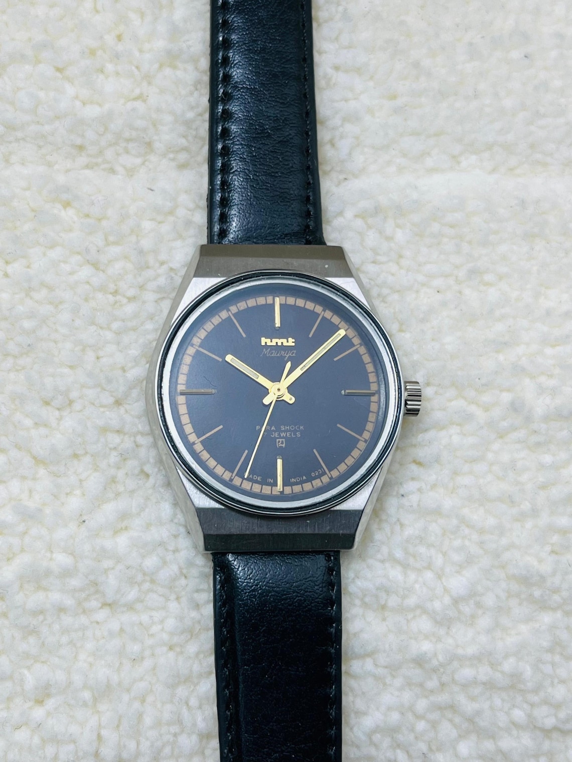 Vintage HMT Maurya Black Dial Mechanical Watch: 17 Jewels Manual-Winding Made In India, photo 3 sur 5