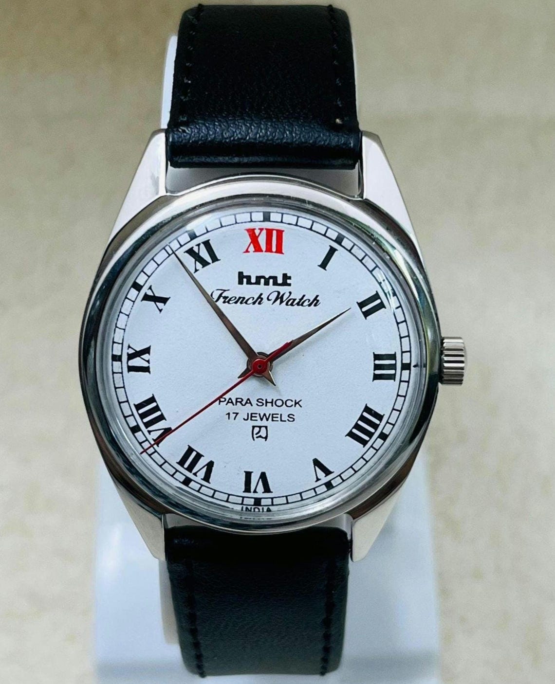 Vintage HMT French Mechanical Watch: Roman Numerals, 17 Jewels, foto 1 de 5