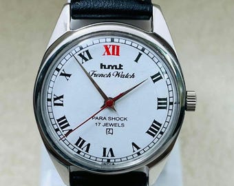 Vintage HMT French Mechanical Watch: Roman Numerals, 17 Jewels