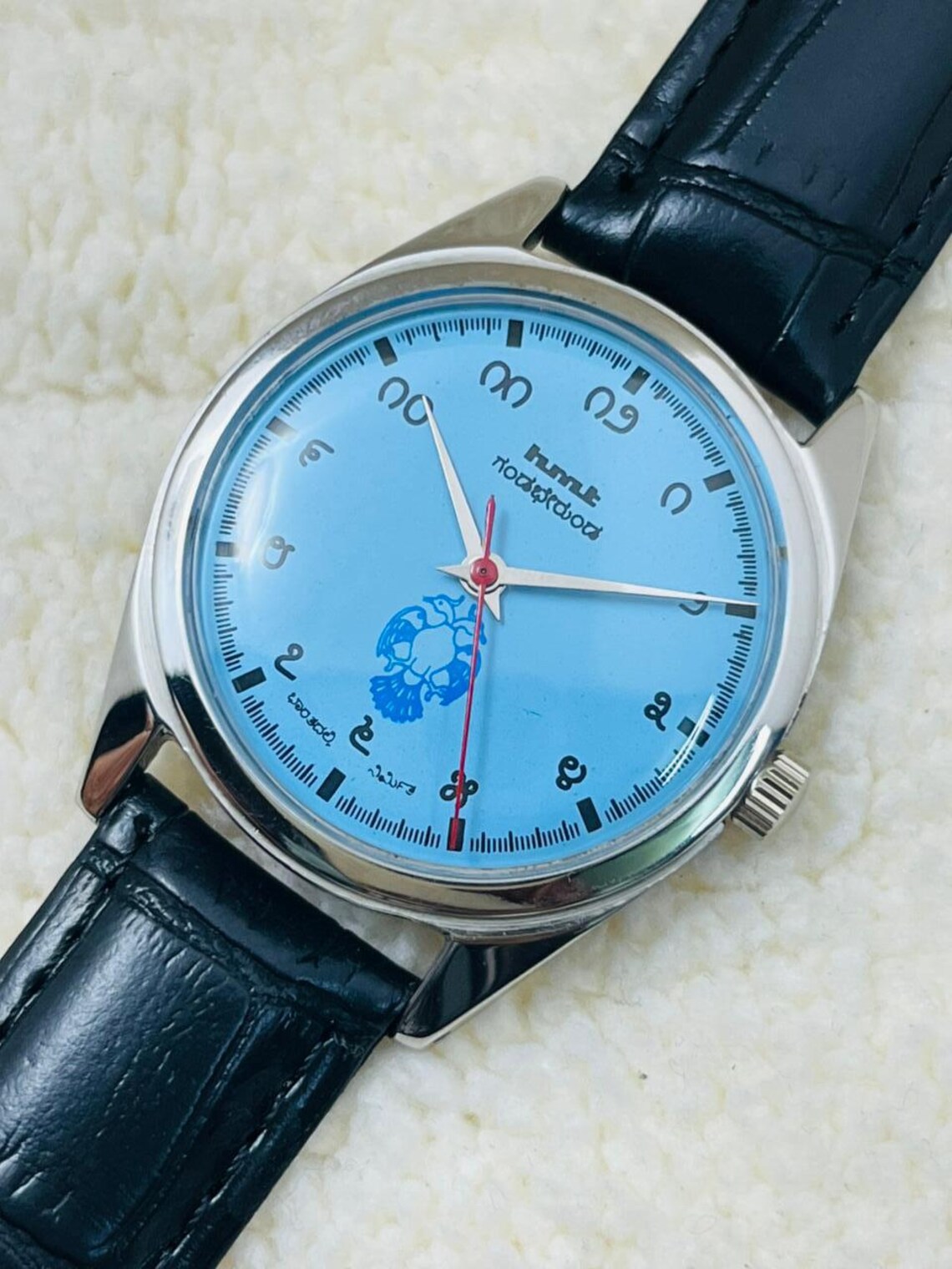 Vintage HMT Kannada Gandaberunda Mechanical Watch: Baby Blue Dial, 17 Jewels, foto 3 de 5