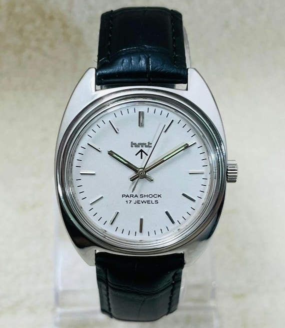 Vintage HMT Arrow White Dial Mechanical Watch: 17 Jewels Manual-Winding Made In India