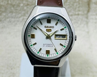 Orologio meccanico automatico Seiko5 vintage: movimento automatico giorno/data 6309 21 gioielli giapponese