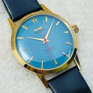 HMT Sona Mechanische Uhr: Handaufzug, Blaues Zifferblatt 17Jewels Made In India