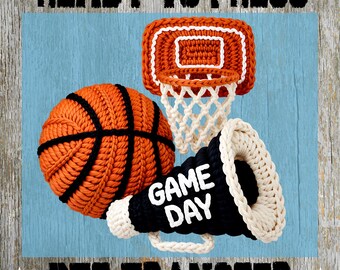 Faux Yarn Game Day Basketball Ready to Press: Crochet Sports Heat Transfer, Sport Dtf