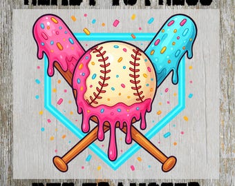 Baseball Drip Ready to Press: Ice Cream Baseball Heat Transfer, Game Day Team Design