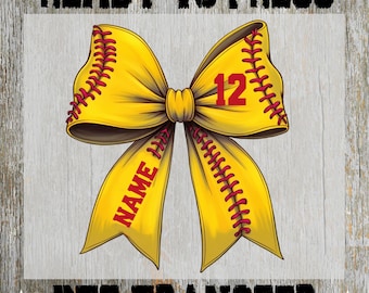 Custom Softball Bow DTF Transfer: Personalized Name & Number Ready to Press, Coquette Softball Design