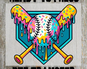 Baseball Drip Ready to Press: Ice Cream Baseball Heat Transfer, Game Day Team Dtf