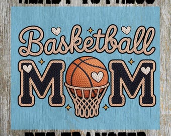 Faux Yarn Basketball Mom Ready to Press: Trendy Glitter Basketball Heat Transfer, Crochet Sports