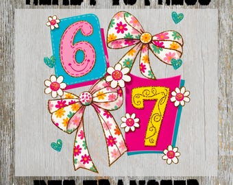 Funny Six Seven Coquette Bow Ready to Press: Preppy Floral Heat Transfer, 67 Design