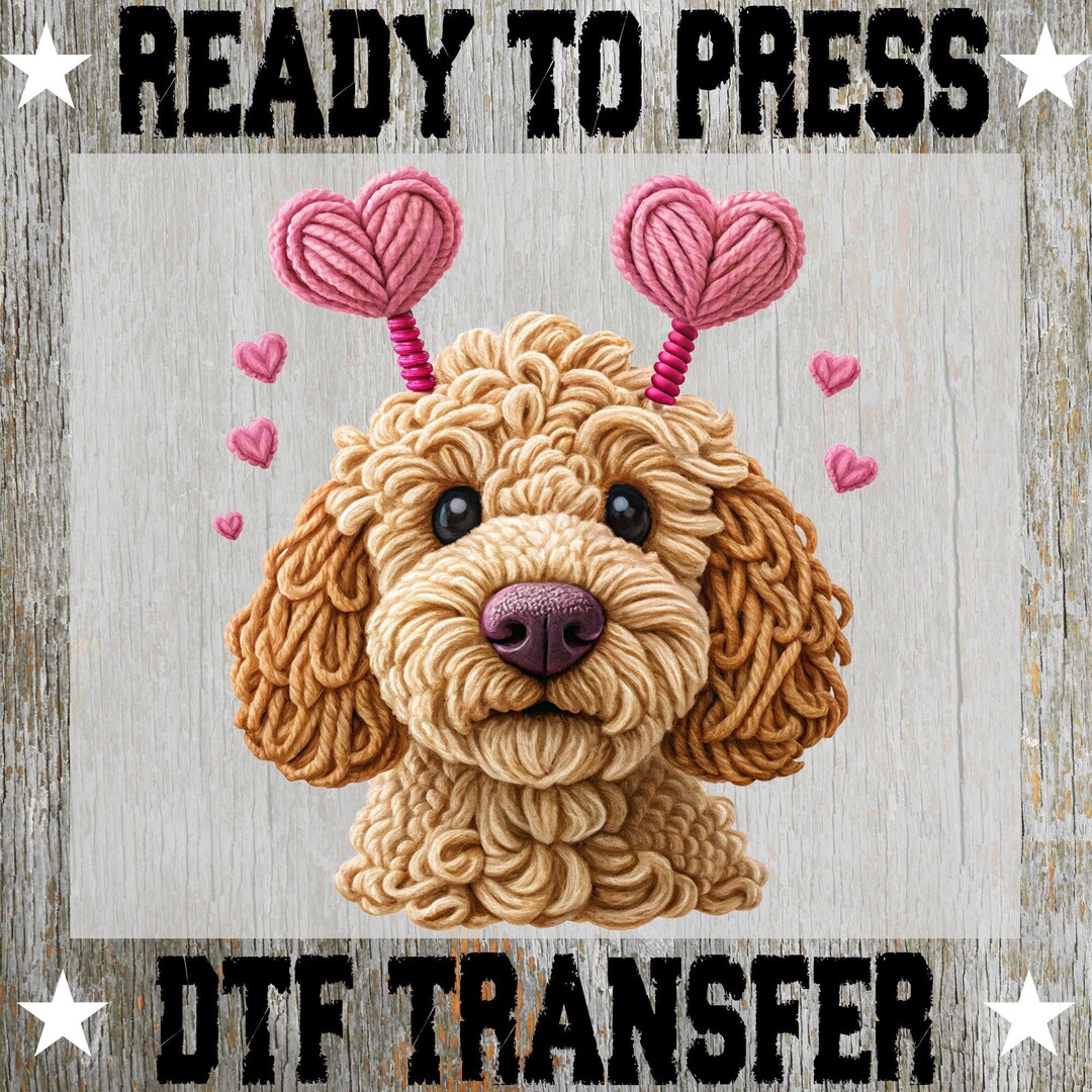 Dog Valentines Day Goldendoodle Ready to Press: Heart Faux Yarn Heat ...