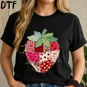 Patchwork Strawberry DTF Ready To Press, Retro Summer- Vintage Quilt Strawberry